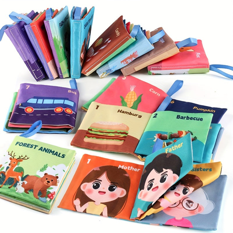 Set of 8 Cloth Books for Babies: Wild Animals, Ocean Animals, Fruits, Transporta