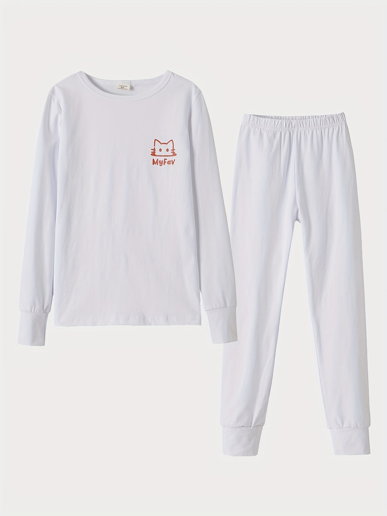 Girl's Cat Print 2pc Pajama Set Long Sleeve Top & Pants