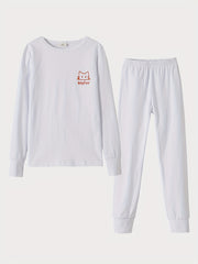 Girl's Cat Print 2pc Pajama Set Long Sleeve Top & Pants