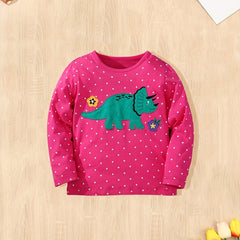 Girls Cartoon Embroidery Long Sleeve T Shirt Top