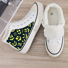 Ghost Face Print Plush Lined Chunky Canvas Sneakers