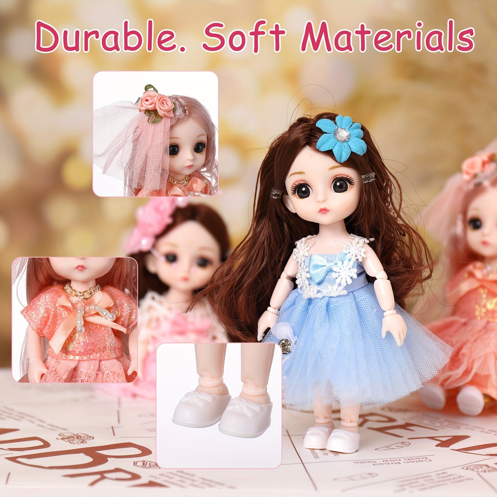 6pcs Mini Princess Doll Set with Accessories Mixed Colors