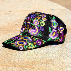 Rose Embroidery Backless Baseball Cap Boho Ponytail Sun Hat