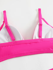 Sexy Bikini Set Women's Solid Deep V Neck Padded Bra & Thong Swimsuit