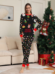 Christmas Elk Print Pajama Set Long Sleeve Top & Pants Women's Sleepwear