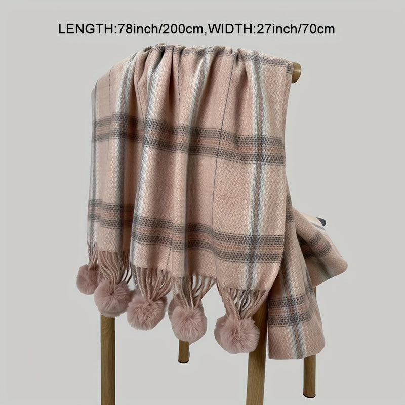 Plaid Scarf Faux Cashmere Shawl Casual Head Wrap Gift For Mother