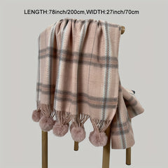 Plaid Scarf Faux Cashmere Shawl Casual Head Wrap Gift For Mother