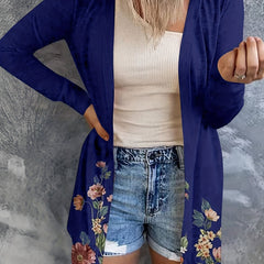 Women's Plus Floral Print Long Sleeve Open Front Cardigan