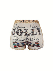 Letter Print Skinny Shorts Casual Shorts For Spring & Summer