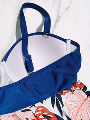 Contrast Leaf Print Tankini Set
