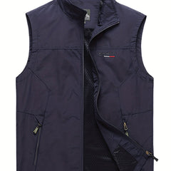 Men's Cargo Vest with Zipper Pockets - Outdoor Stand Collar Outwear