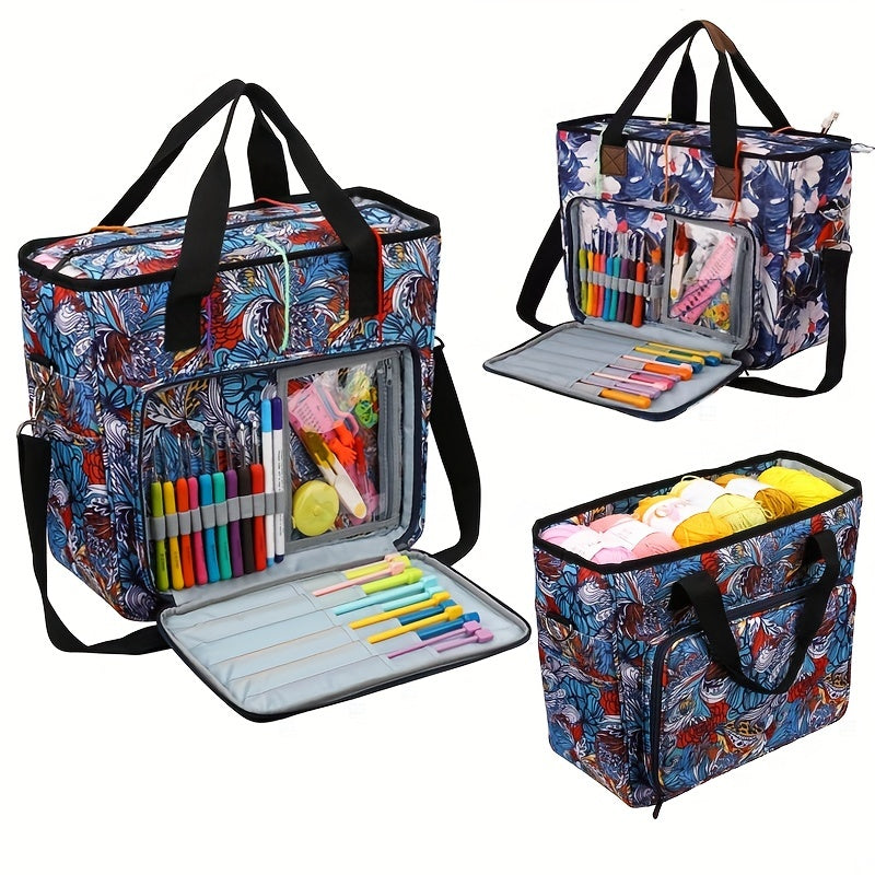 Portable Knitting Tote Bag for Yarn, Needles, Hooks - Large Capacity Crochet Bag