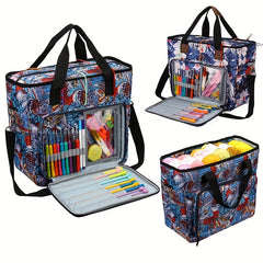 Portable Knitting Tote Bag for Yarn, Needles, Hooks - Large Capacity Crochet Bag