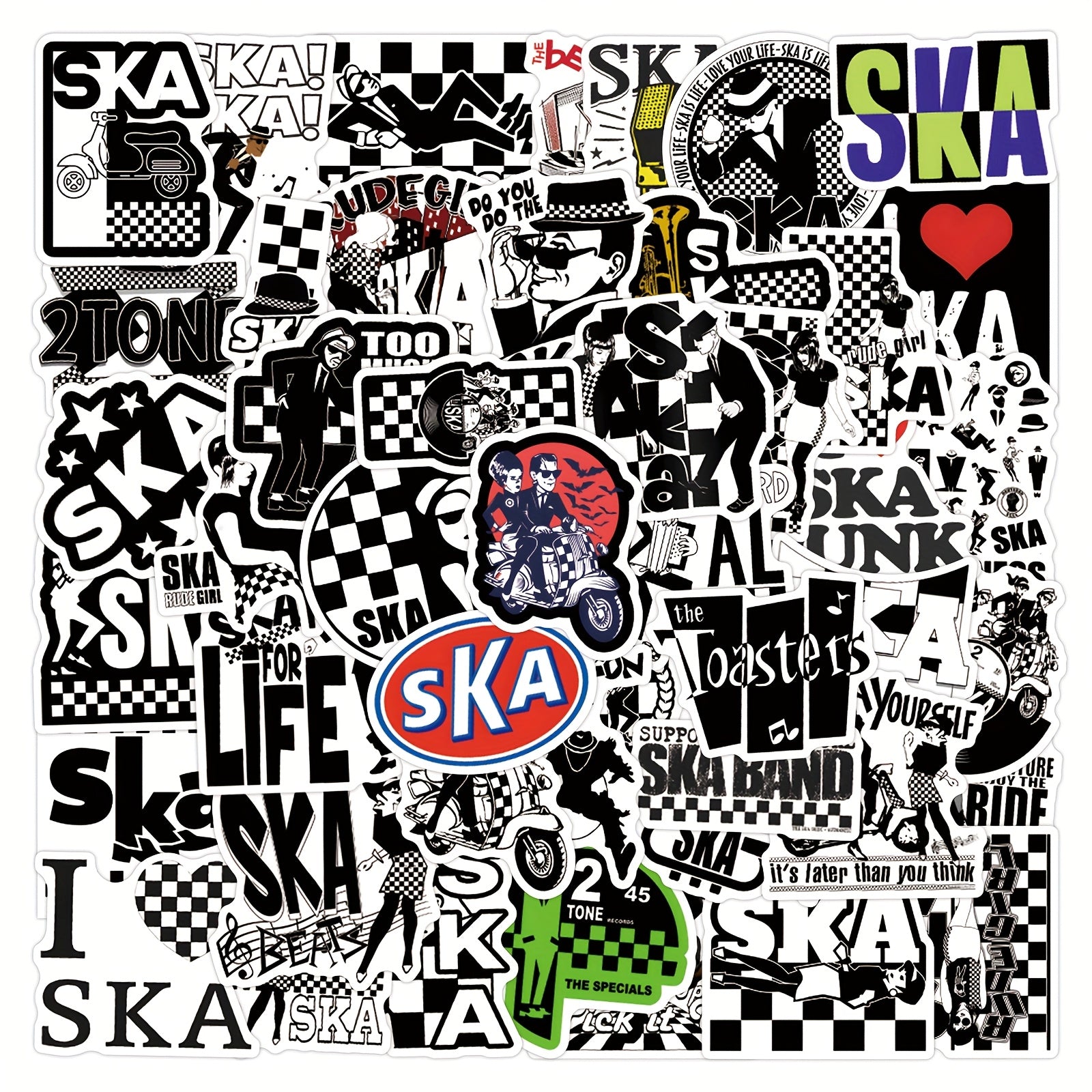 55pcs Ska Stickers Checkered Flags Music Skate Shoes Designs PVC Decals