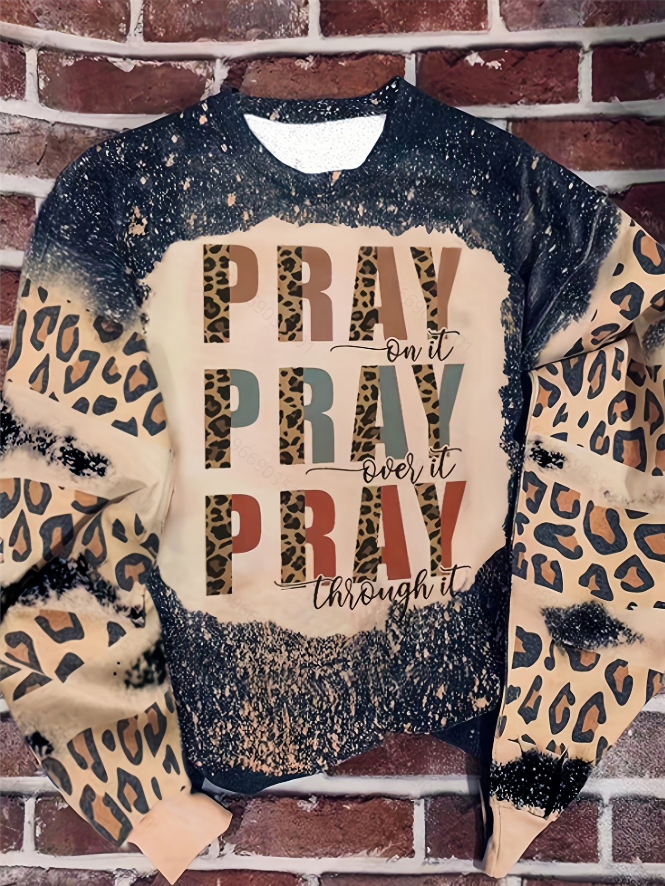 Leopard Letter Print Pullover Sweatshirt for Women