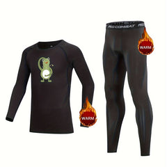 2pcs Kids Compression Fleece Sets Cartoon Print Pullover Matching Pants