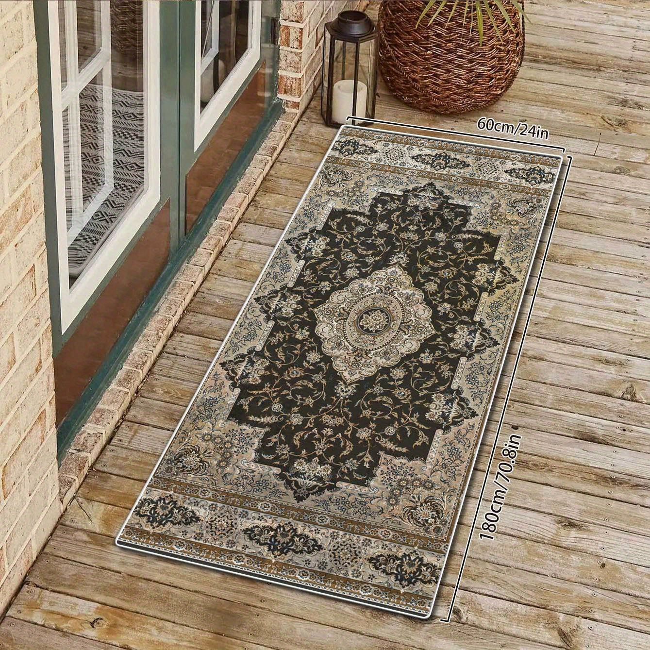 Vintage Boho Area Rug 2X6ft Non-slip Low Pile Carpet for Outdoor Garden Patio