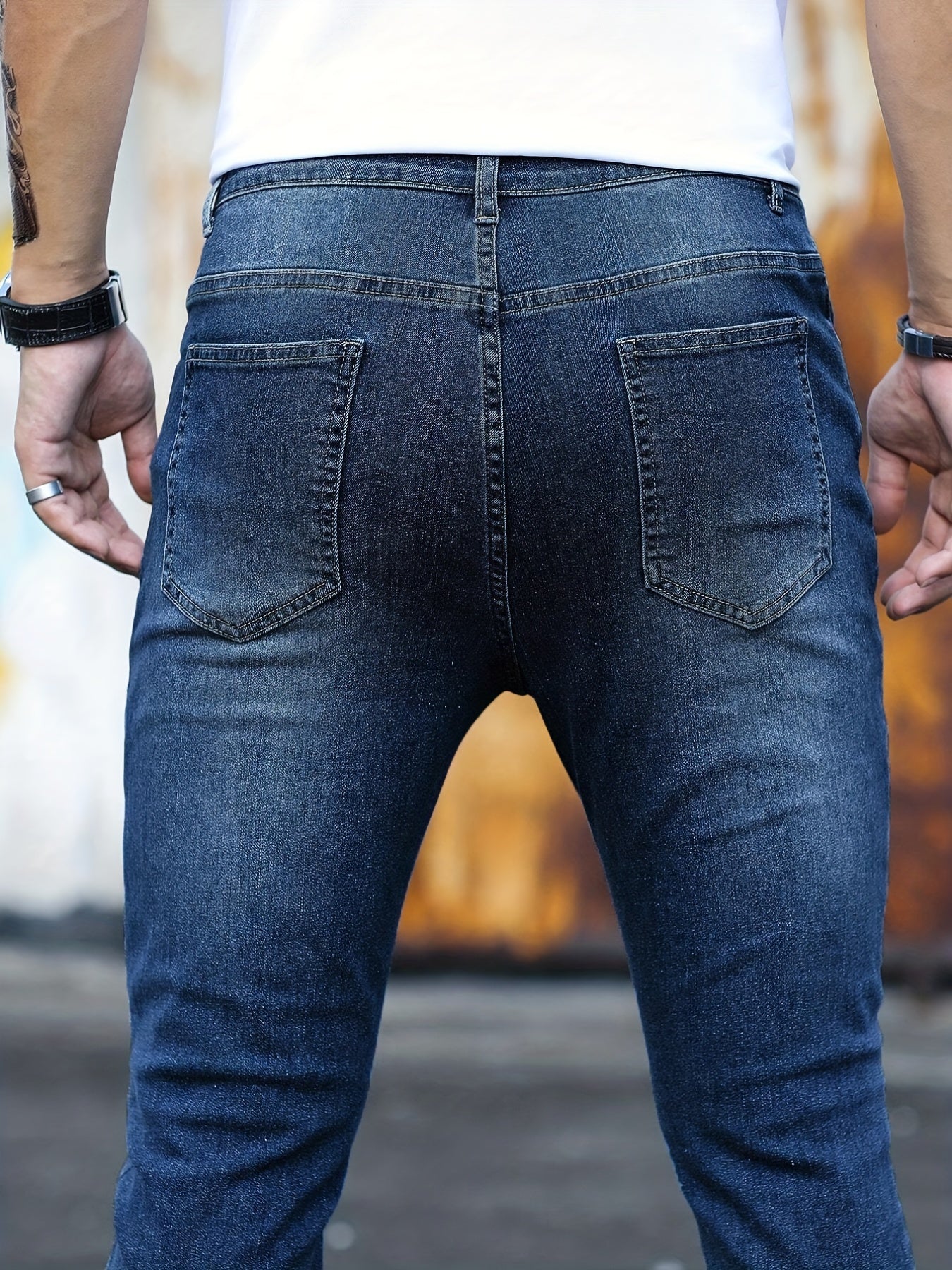 Men's Slim Fit Jeans Street Style Stretch Distressed Denim Pants