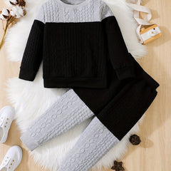 Toddler Boy's Jacquard Sweatshirt & Sweatpants Set for Spring Fall