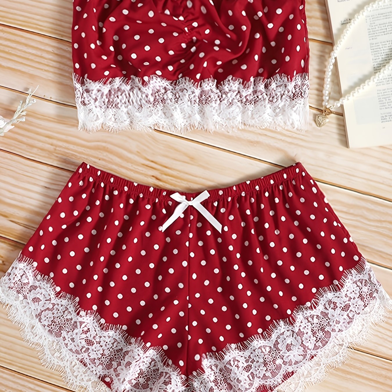 Dot Print Off Shoulder Pajama Set