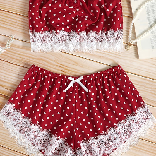 Dot Print Off Shoulder Pajama Set