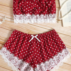 Dot Print Off Shoulder Pajama Set
