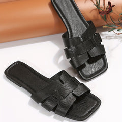 Women's Solid Slide Sandals Lightweight Square Open Toe Slip On Shoes