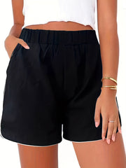 Contrast Trim Pocket Shorts Elastic Waist Shorts