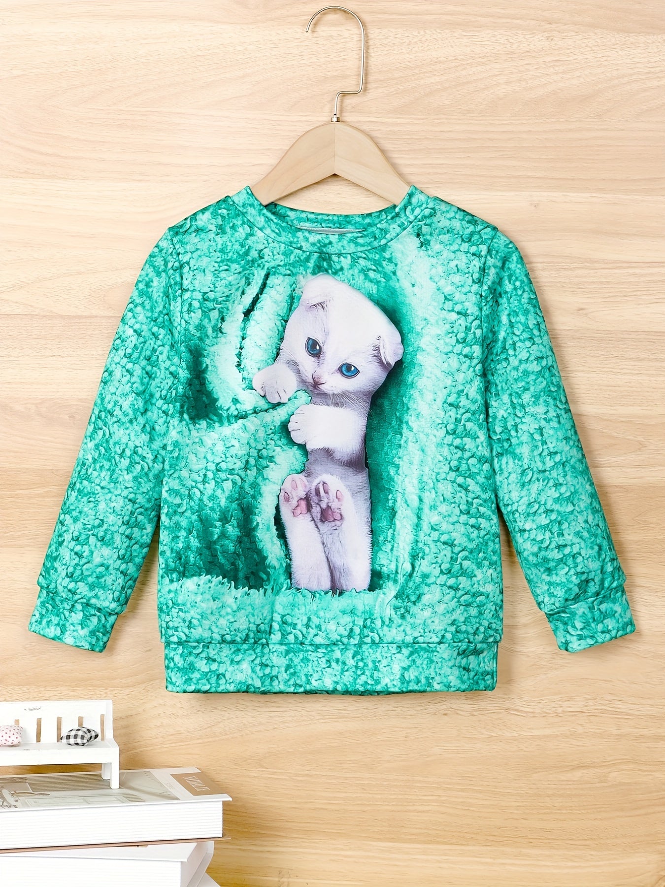 Kitten Tie Dye Sweatshirt for Girls Long Sleeve Top