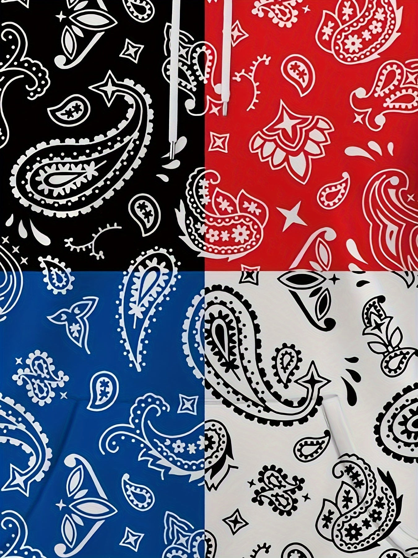 Paisley Print Block Hoodies Men Comfy Loose Hooded Pullover Mens Clothing