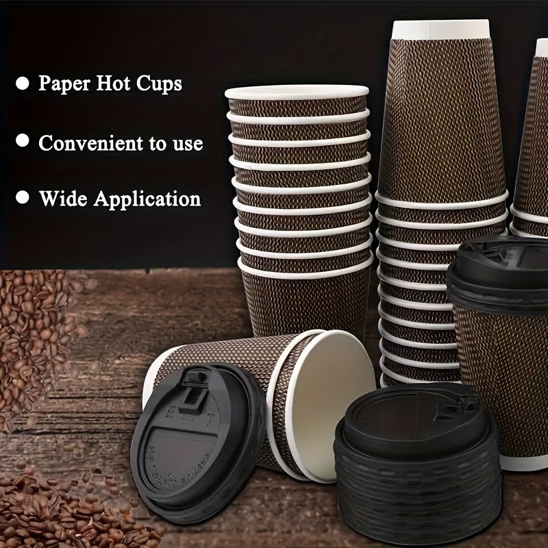 20 Corrugated Coffee Cups With Lids 12oz Insulated Disposable Paper Cups
