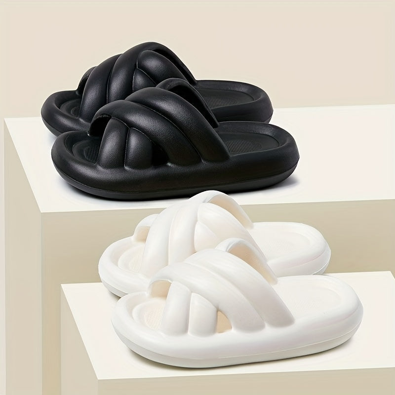 Cross Strap Slides Soft Sole Slip On Pillow Slides Comfortable Bathroom Shoes