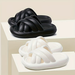 Cross Strap Slides Soft Sole Slip On Pillow Slides Comfortable Bathroom Shoes