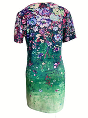 Floral Print V Neck Dress Short Sleeve Casual Dress