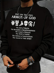 Armor Of God Print Sweatshirt Men's Casual Graphic Pullover Sweatshirt