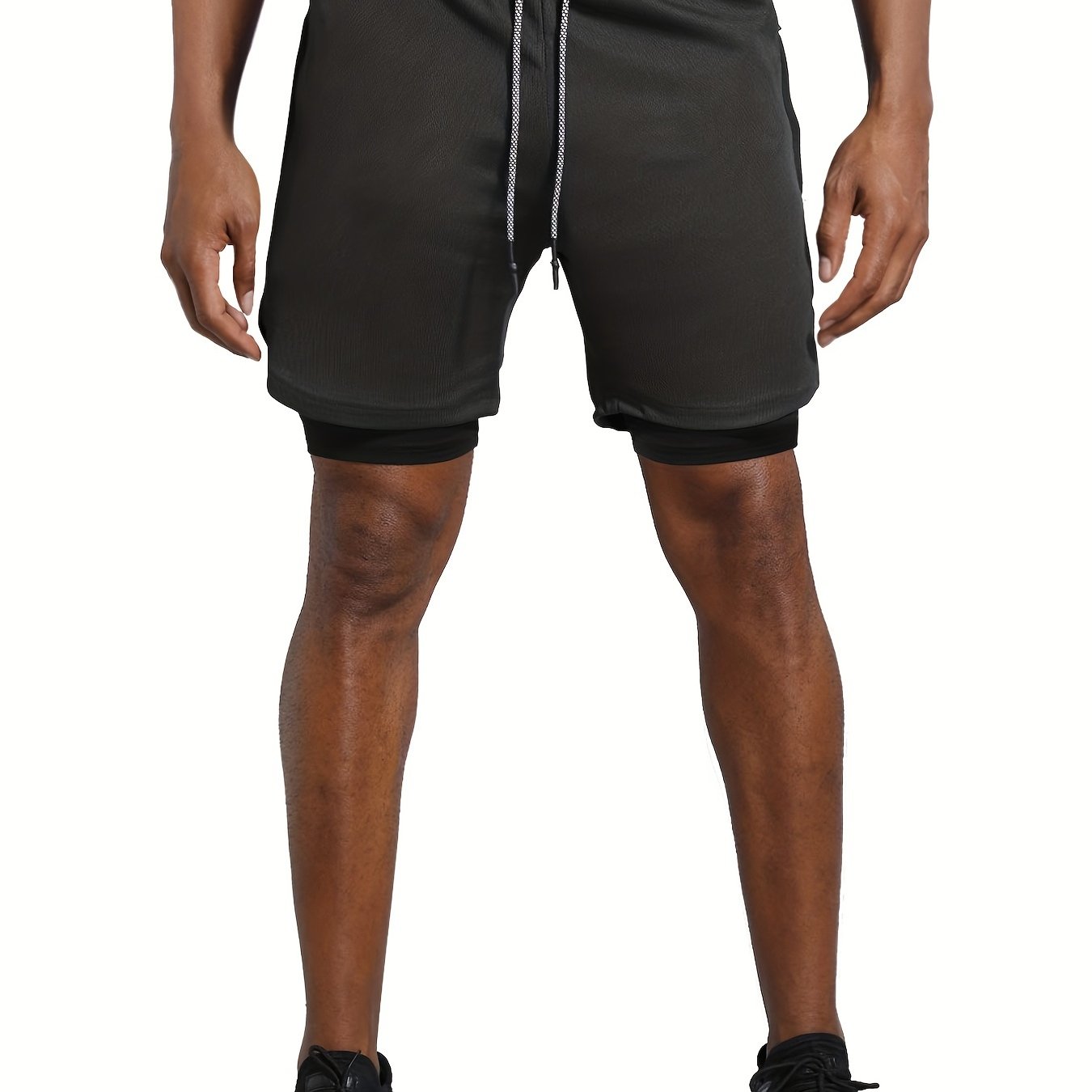 Men's Double Layer Stretch Sports Shorts with Inner Pocket