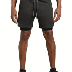 Men's Double Layer Stretch Sports Shorts with Inner Pocket