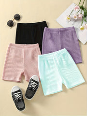 4pcs Girls Plain Knit Shorts Set for Kids