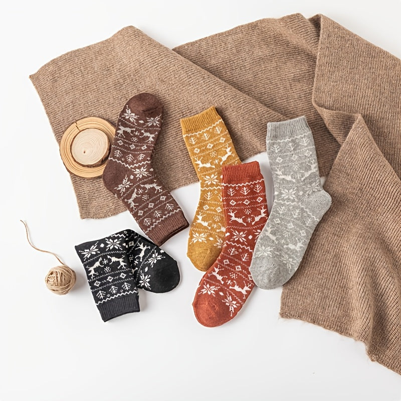 5 Pairs Thick Winter Crew Socks Cotton Blend Women's Stockings