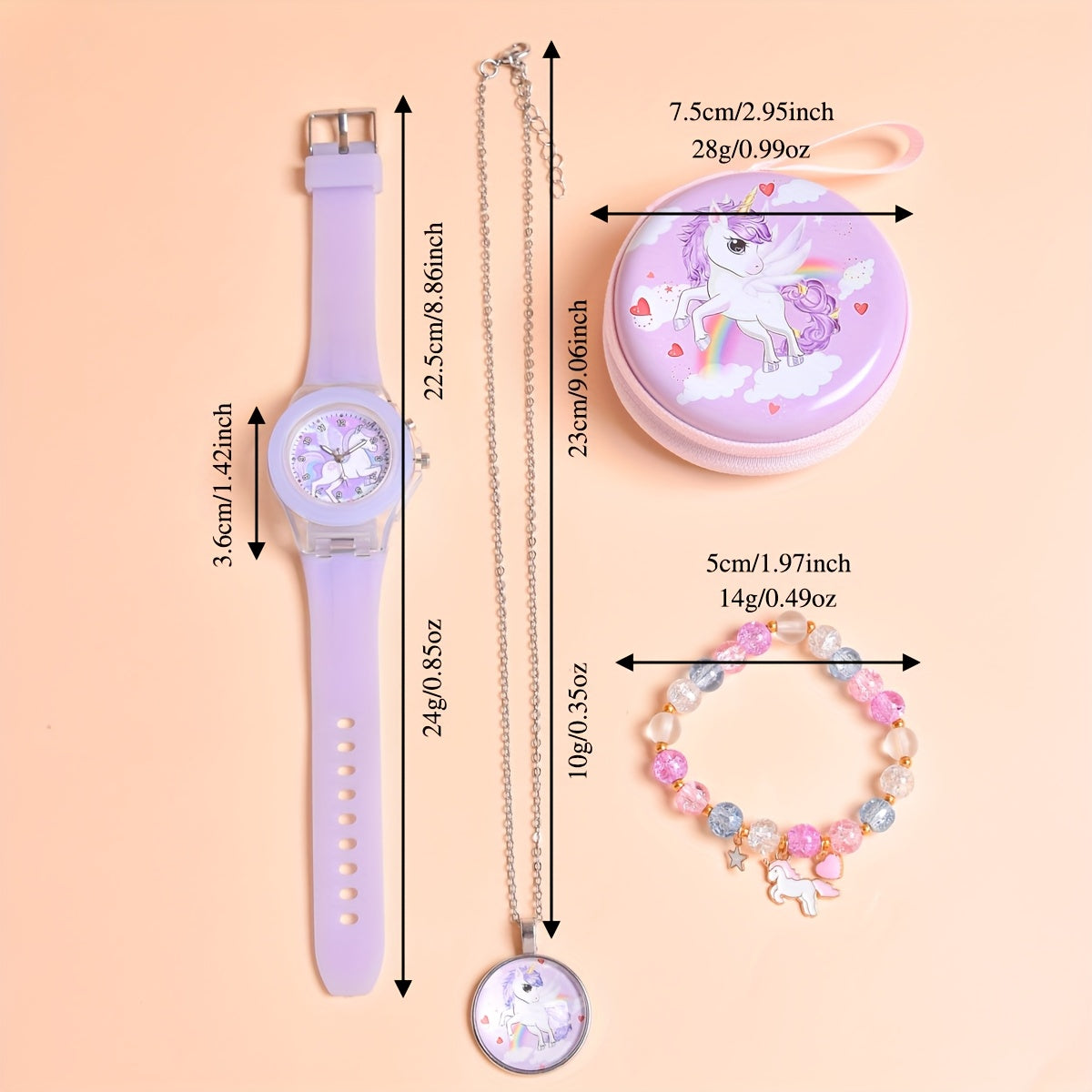 4pcs Unicorn Theme Girls' Watch Set Quartz Non Waterproof