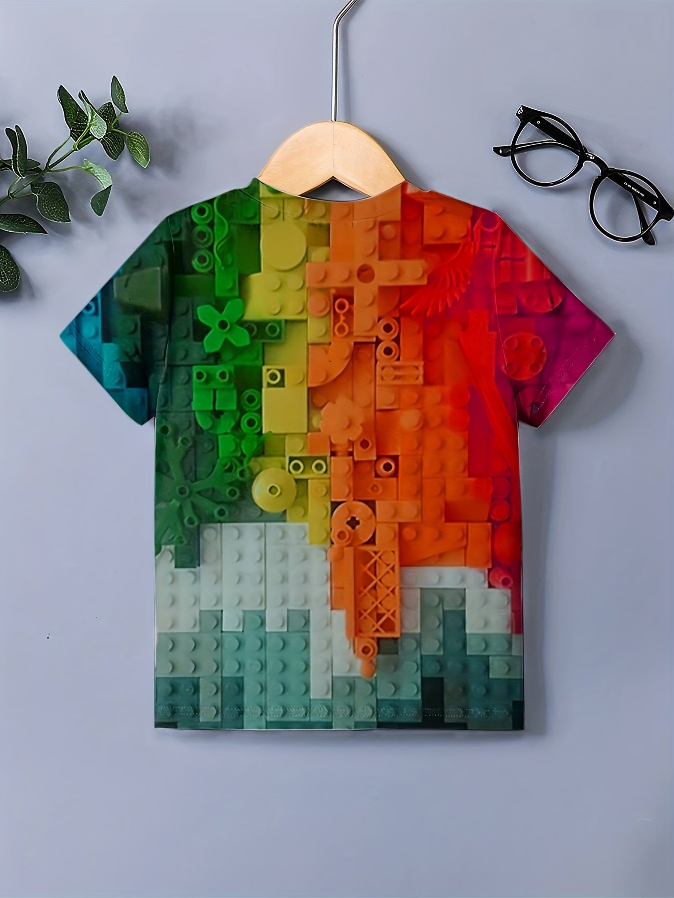 Boys Gradient Blocks Graphic T Shirt 3D Print Short Sleeve Tee