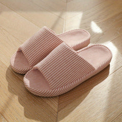 Women's Striped Home Slippers Soft Open Toe Flat Mute Shoes