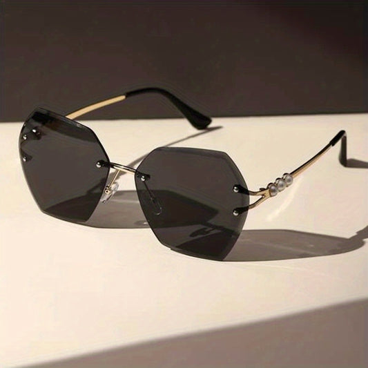 Polygon Sunglasses Women Pearl Rimless UV400 Sun Shades