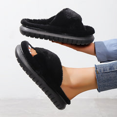 Women's Fuzzy Platform House Slippers Open Toe Casual Home Slides