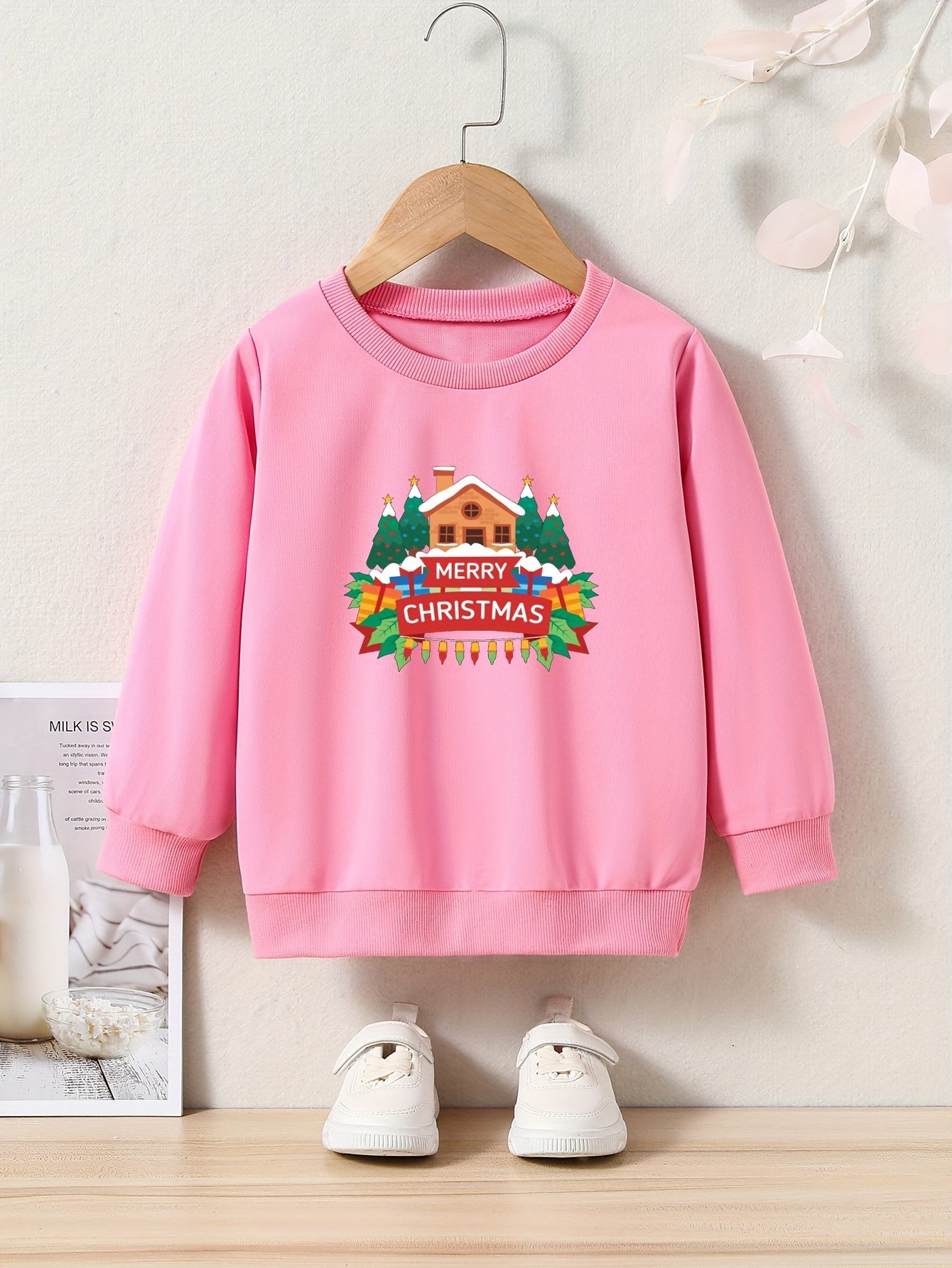 Christmas Reindeer And Bear Print Girls Sweatshirt