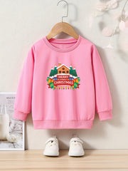 Christmas Reindeer And Bear Print Girls Sweatshirt