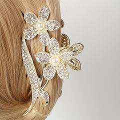 Girls Flower Hair Clip with Rhinestones & Faux Pearls