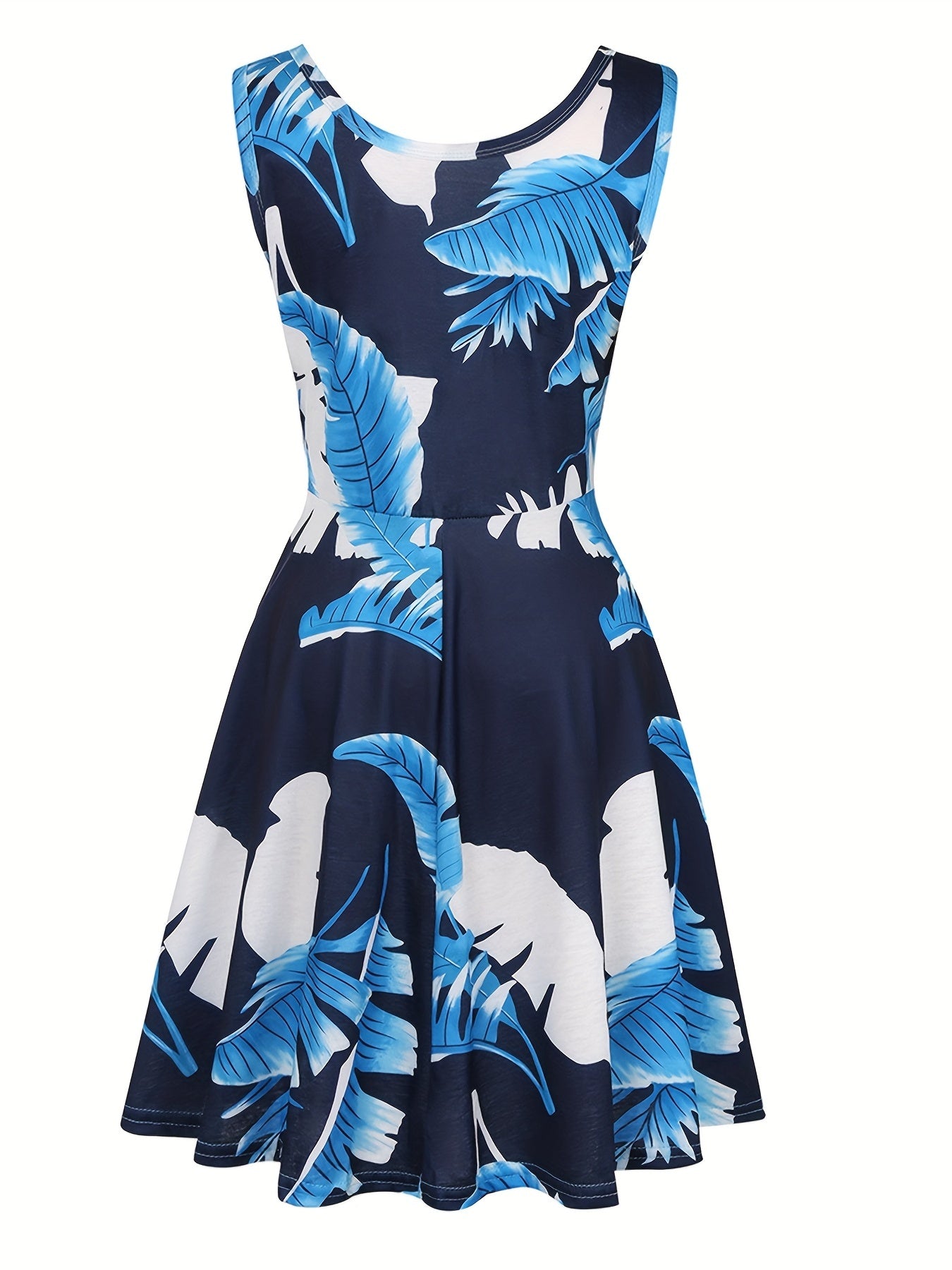 Tropical Print Tank Dress Medium Stretch A-line Dress