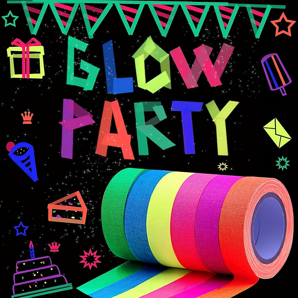 6pcs Fluorescent Cloth Tape Adhesive Neon Glow In The Dark Tape Matte 6 Colors