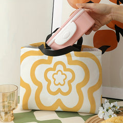 Yellow Flower Pattern Lunch Bag Waterproof Thermal Insulated for Camping Picnic